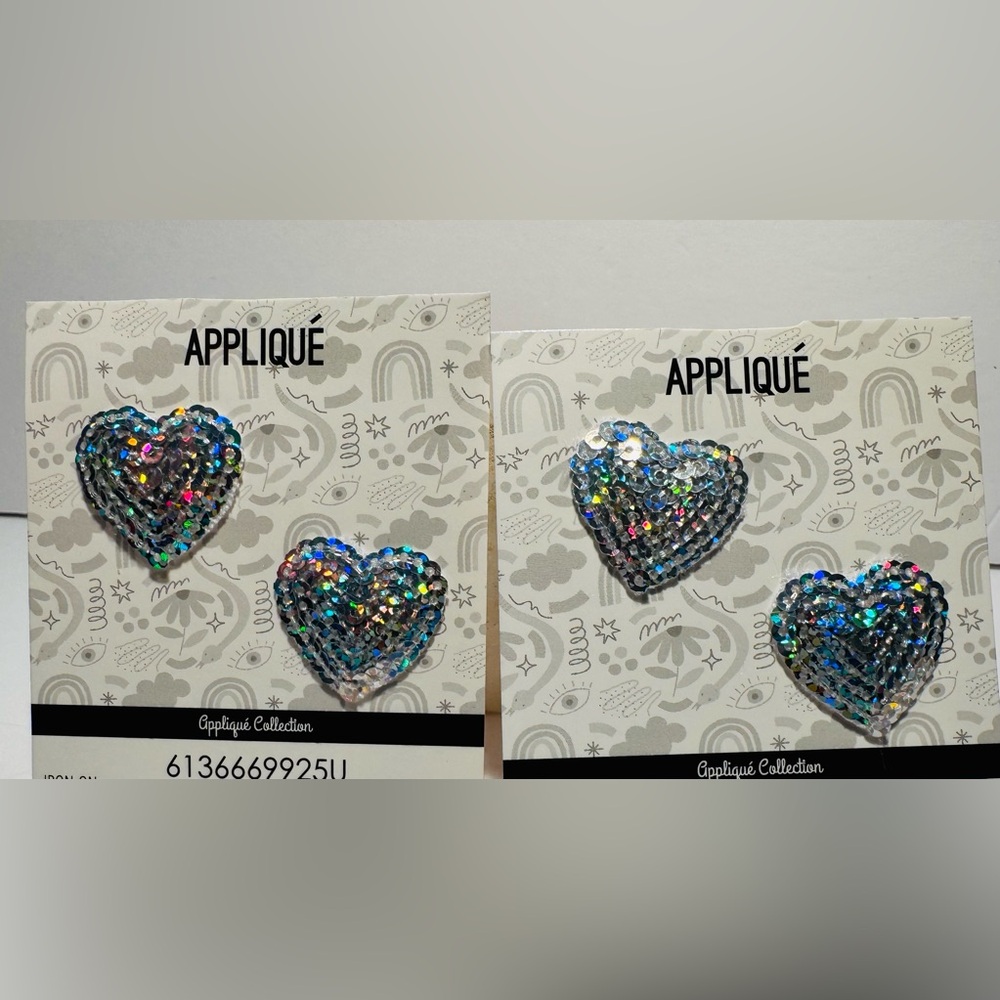 Iron-On Silver Heart Sequin Appliqué Patches NWT
